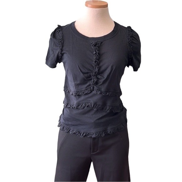 Louis Vuitton Short Sleeve Ruffle Top, Black, Medium - Picture 4 of 9
